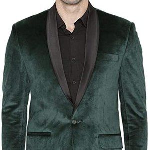 Wintage Men's Holiday Party Cotton Velvet Blazer : Green